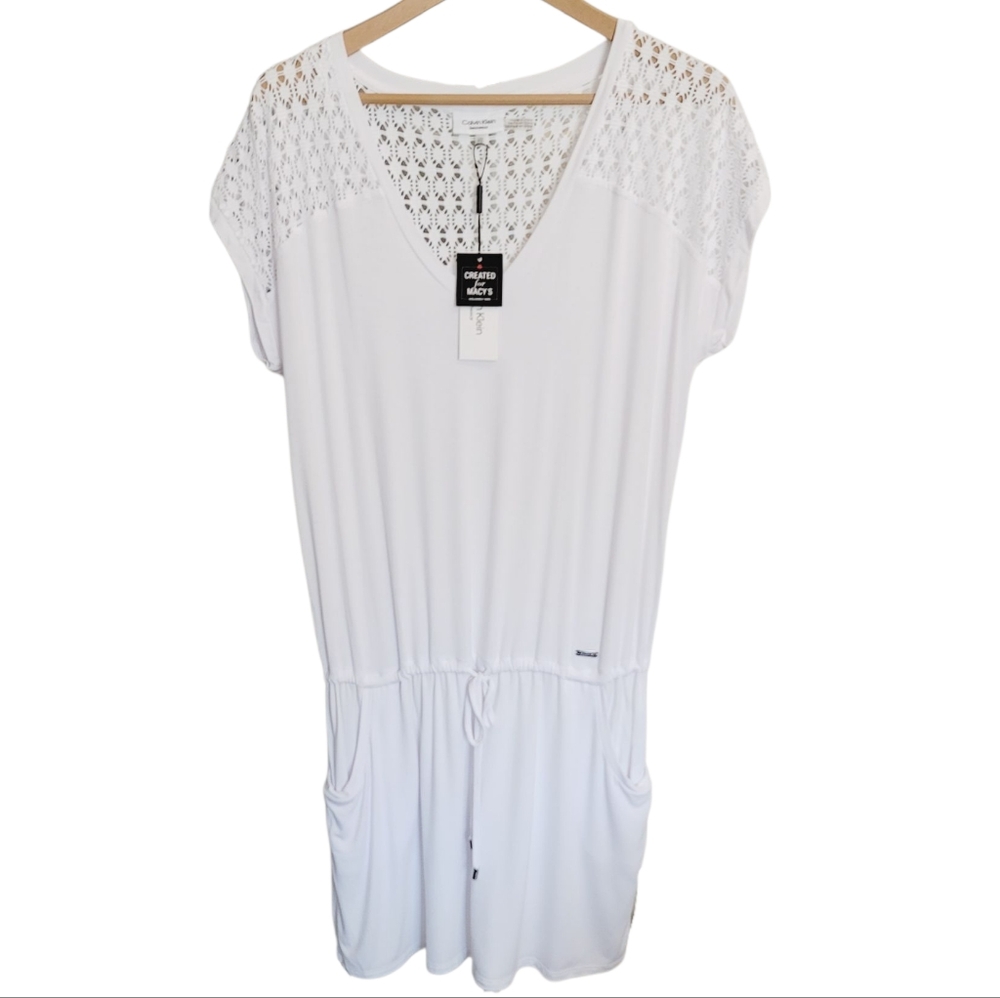 🆕️ Calvin Klein Swimwear Crochet Shoulder Cover Up in White - Size S/M - Picture 2 of 13